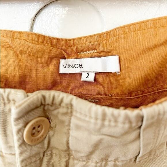Vince Tan Cotton Blend Flat Front Button & Zip Closure Wide Leg Pants Size 2 - Picture 2 of 6